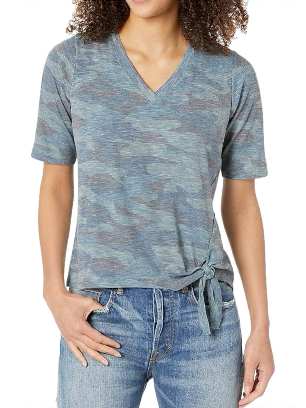 Democracy Front Knot Tshirt in Gray Camo